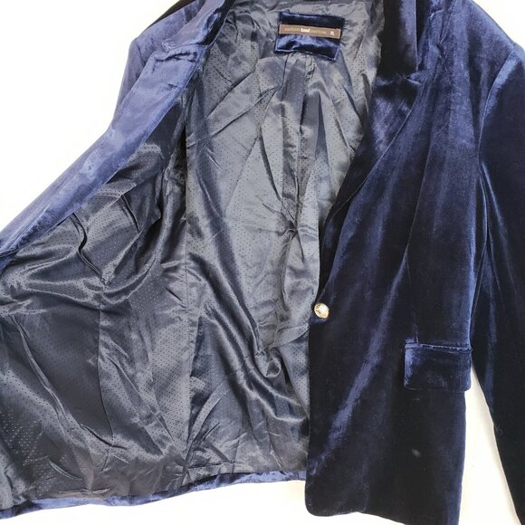 Anthropologie Hazel Blue Velvet Blazer Stretch Jacket Velour sz XL Boho Nautical - Picture 11 of 13